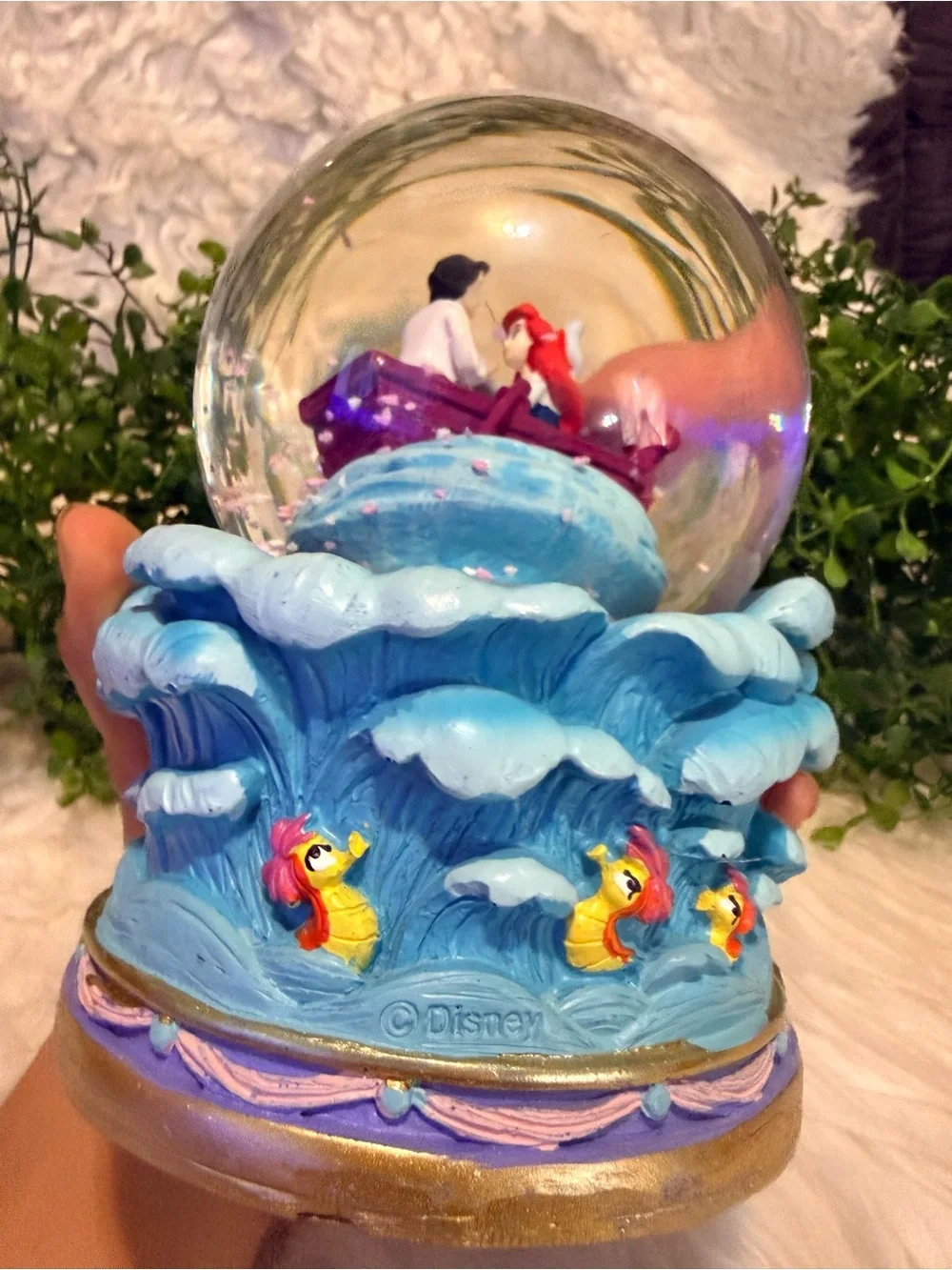Disney Ariel & Eric Snow Globe with Red Boat and Blue Base
